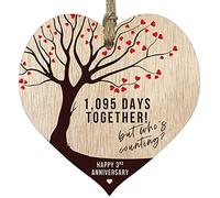 3rd Wedding Anniversary Wooden Heart Plaque, Light Wood Sign Keepsake, Celebrate Leather Anniversary Wife Husband Boyfreind Girlfriend Mum or Dad, Plaque with Quotes Gifts from the Kids