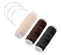 3Rolls Hair Weaving Thread Cotton, Sewing Threads and Needles Set Thread for Hair Extensions Black Weaving Thread with 3 Pcs Curved Needles or Hand Sewing Wig Making Hair Weave Weft Craft DIY