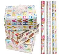 3Rolls Metallic Gift Wrapping Paper, 43cm*3m Foil Birthday Wrapping Paper for Birthday Baby Shower Festive Decoration
