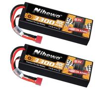 3S LiPo Battery 11.1V RC Lipo Batteries 3300mAh 80C Hard Case with Deans T Plug Compatible with Losi HPI 1/8 1/10 RC Car Truck Boat Aeroplane Helicopter (2 Packs)