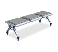 3Seat Gray Reception Bench Upholstered Waiting Room Chairs Office Lobby Seating No Backrest NonSlip Foot s Ideal for Airport Bank Hospital Use