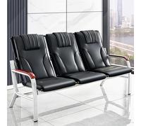 3Seat Office Reception Bench with Backrest & Solid Wood ArmrestsPU Leather Waiting Room Sofa for Salon Barber Airport Bank Guest Seating