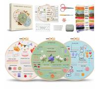 3Sets Embroidery Kit for Beginners Adults, Learn 30 Different Stitches Practice Kit with Flower Patterns, Stamped Cross Stitch Starter Kits - DIY Gift for Women
