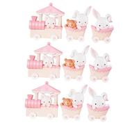 3sets Pink Bunny Train Cake Decorations Creative Cake Adornment for Birthday Parties Cute Doll Ornaments for Home Decor and Cupcake Toppers 3pcs*3