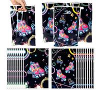 3sscha 50Pcs Roller Skating Party Favor Bag - Roller Skate Glow in The Dark Plastic Waterproof Goodie Bag Fluorescent Color Rectangular Gift Pack for Kids Birthday Retro 80s 90s Decor Party Supplies