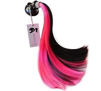 3T-SISTER Crystal Helmet Pigtails 14inch Helmet Ponytail Decoration for Motorcycle Bicycle Ski Helmet Accessories Reusable Suction Cup Rhinestone Design (Black and Pink Color)