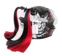 3T-SISTER Women's Helmet Hair Pigtails, 2PCS 14inch (Black Red), Reusable Design for Motorcycle Bike