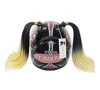 3T-SISTER Helmet Pigtails Motorcycle Helmet Ponytail Braids Helmet Synthetic Hair with Suction Cup Decoration 2PCS 14inch Black Blonde Color