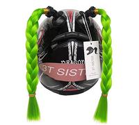 3T-SISTER Helmet Pigtails Motorcycle Helmet Ponytail Braids Helmet Synthetic Hair with Suction Cup Decoration 2PCS 14inch Yellow Mix Green Color
