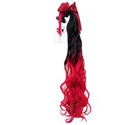 3T-SISTER Helmet Pigtails Wavy Curly Helmet Ponytail Helmet Hair with Suction Cup Hair Decoration for Motorcycle Bike 24inch Black Red