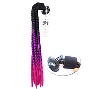 3T-SISTER Suction Cup Ponytail Motorcycle Helmet Pigtails Curly Braids Hair Synthetic Fibre Pony Tails Ombre Black to Purple Red 22Inch