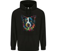 3TEES A Colourful Border Collie Dog Mens 80% Cotton Hoodie Black