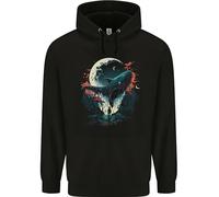 3TEES A Fantasy Whale & Moon Alien Mystic Mens 80% Cotton Hoodie Black