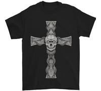 3TEES A Gothic Skull and Tentacles on a Cross Mens T-Shirt 100% Cotton Black 5XL