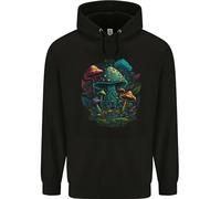 3TEES A Trippy Magic Mushroom City LSD Mens 80% Cotton Hoodie Black