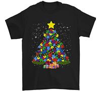 3TEES Autism Christmas Tree Autistic Awareness Mens T-Shirt 100% Cotton Black M