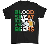 3TEES Blood Sweat Rugby and Beers Ireland Union Funny Mens T-Shirt 100% Cotton Black 5XL