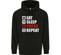 3TEES Eat Sleep Chess Repeat Player Mens 80% Cotton Hoodie Black