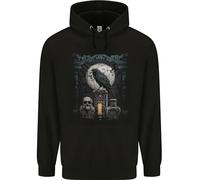 3TEES Gothic Skull and Crow With Arch Moon Mens 80% Cotton Hoodie Black