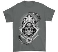 3TEES Grim Reaper Time Biker Skull Rock Music Mens T-Shirt 100% Cotton Charcoal L