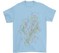 3TEES Jazz Colourful Saxophone Player Mens T-Shirt 100% Cotton Light Blue L