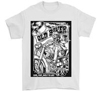 3TEES Old Biker Loud Fast Built to Last Motorbike Mens T-Shirt 100% Cotton White M