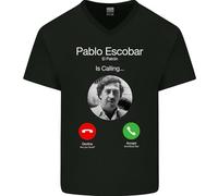 3TEES Pablo Escobar El Patron is Calling Mens V-Neck Cotton T-Shirt Black L