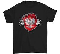 3TEES Poland Flag Gym Ripped Torn Polish Polska Mens T-Shirt 100% Cotton Black XL