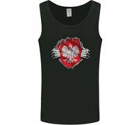 3TEES Poland Flag Gym Ripped Torn Polish Polska Mens Vest Tank Top Black 2XL