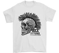 3TEES Rock n Roll Music School Skull Guitar Mens T-Shirt 100% Cotton White M