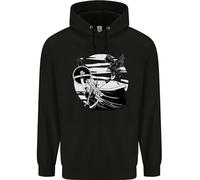 3TEES Shield Maiden With a Raven & Viking Ship Mens 80% Cotton Hoodie Black