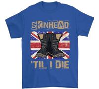 3TEES Skinhead Til I Die Punk Music Mens T-Shirt 100% Cotton Royal Blue XL