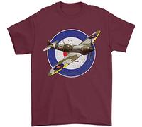 3TEES Spitfire MOD RAF WWII Fighter Plane British Mens T-Shirt 100% Cotton Maroon XL