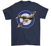3TEES Spitfire MOD RAF WWII Fighter Plane British Mens T-Shirt 100% Cotton Navy Blue XL