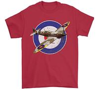 3TEES Spitfire MOD RAF WWII Fighter Plane British Mens T-Shirt 100% Cotton Red XL