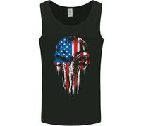 3TEES USA Flag Skull Gym MMA Biker America Mens Vest Tank Top Black XL