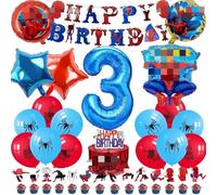 3th BirthDay ParTy DecorationS Boys- 3rd Kids Ballon Birthday Decorations Foil Balloons Happy Birthday Banner Party Latex Balloons Cake Toppers for Spider Theme Party Supplies Decoration