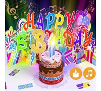 3TH Musical Birthday PopUp Card, Blowable LED Light Candle 3D Cards with Song 'HAPPY', Applause Cheers Sound,Color-Changing Lights,Colourful Greeting Cards for Baby Girls Boys Daughter & Son