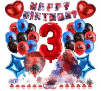 3th Spider Birthday Decorations, 51PCS Spider Birthday Party Decorations with Spider Balloons Happy Birthday Banner Spider Cake Toppers, Suitable for Kids Age 3