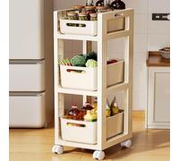 3Tier/4Tier Plastic Storage Shelf Narrow Rolling Kitchen Cart Bathroom Cabinet Organizer HeavyDuty Bookcase Garage & Living Room Use White 86 * 25.8 * 32.5cm/33.8 * 10.1*