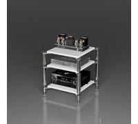 3Tier Audio Rack TowerSmall Stereo Cabinet AV Media Stand for DVD Players Game Consoles TV BoxesCompact Desktop Storage Solution (White)