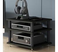3Tier AV Media Stand Wooden HiFi Rack with ShockAbsorbing Feet Metal Frame Open Turntable Shelf for Home Theater Black 40x35x33.5cmAudio Rack for Entertainment Systems