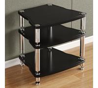 3Tier Black Media Stand Open Audio Rack with Shock Absorbing Feet Floor Standing Stereo Cabinet MultiFunction Media Storage Solution (61.5cm/24.2in)