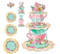 3Tier Cupcake Stand Holder, Floral Tea Party Decorations Dessert Cupcake Tower Afternoon Tea Stand, Cake Stand for Party Princess Princess Birthday Flower Theme Wedding Party, Tea Party Decor.