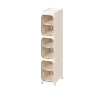3Tier Foldable Slim Kitchen Pantry Storage CabinetNarrow Bathroom Organizer with Doors & ShelvesMobile Floor Locker for SpaceSaving (Beige)