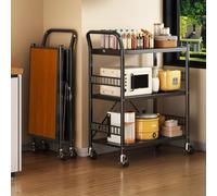 3Tier Folding Metal Storage Cart on WheelsVersatile Utility Organizer for Kitchen Bathroom Laundry RoomIdeal for Snacks Books Fruits (White 80cm/31.4in)