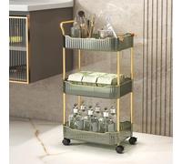 3Tier Green Acrylic Utility TrolleyLockable Rolling Kitchen Cart & Bathroomwith Wheels Mobile Storage Shelves for Easy Access & Style