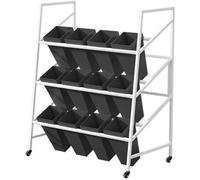 3Tier Metal Flower Stand with 12 Buckets HeavyDuty Rolling Plant Cart for Indoor/Outdoor Use White Frame Garden Shelving Unit for Patio & Living Room Decor