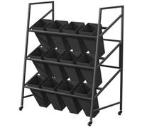 3Tier Metal Flower Stand with 12 Buckets HeavyDuty Rolling Plant Cart for Indoor/Outdoor UseIdeal for Garden Patio or Living Room (Color: Black)