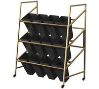 3Tier Metal Flower Stand with 12 Buckets on Wheels HeavyDuty Movable Plant Cart for Indoor/Outdoor Use Perfect for Patio Garden Living RoomGolden Color